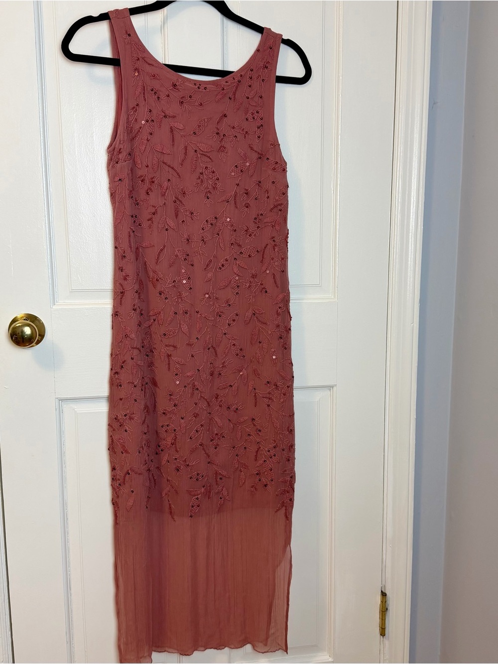Sundance Lined Dusty Rose Embroidered & Sequined Midi / Maxi Dress, XS